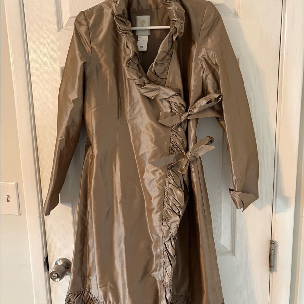 Paule Vasseur Coquette Ruffle Trench Coat Balletcore Satin Wrap Jacket - Picture 3 of 9
